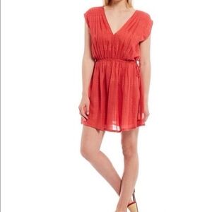 Chelsea & Violet V-Neck Cap Sleeve Sequin Stripe Mini Dress, BOHO, Tomato Girl